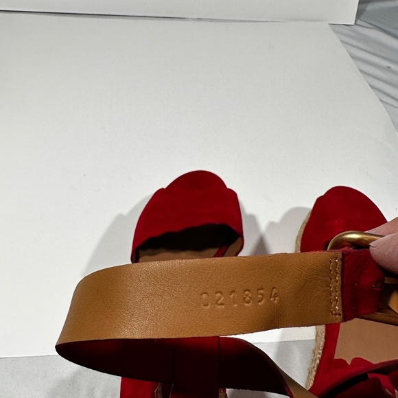 CHLOE [ Womens 39 ]‎ lauren Scalloped Suede Espadillas Platform Shoes in Red - Picture 14 of 15